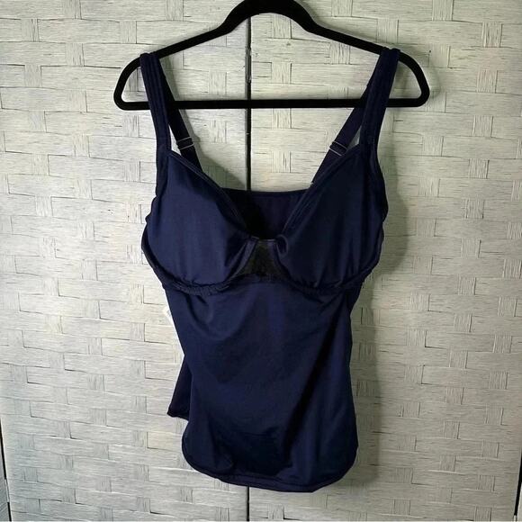 Lands' End Wrap Underwire Tankini Top Deep Navy beach athleisure pool swimwear - Picture 3 of 9